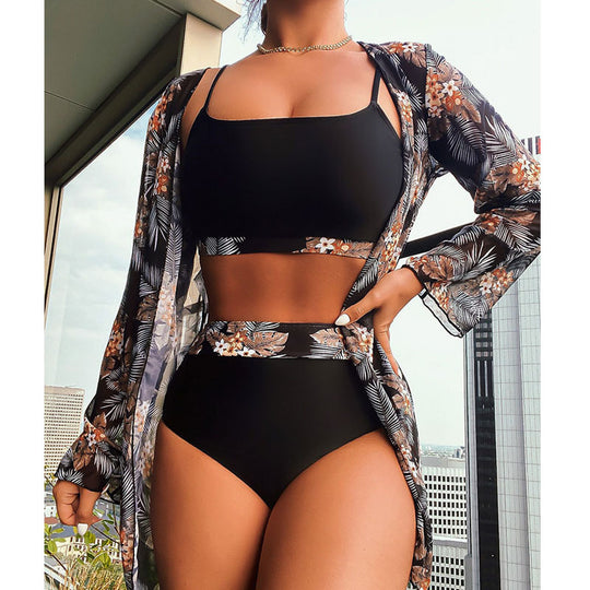 Damen Bikiniset mit floralem Kimono und modischen Details R&B