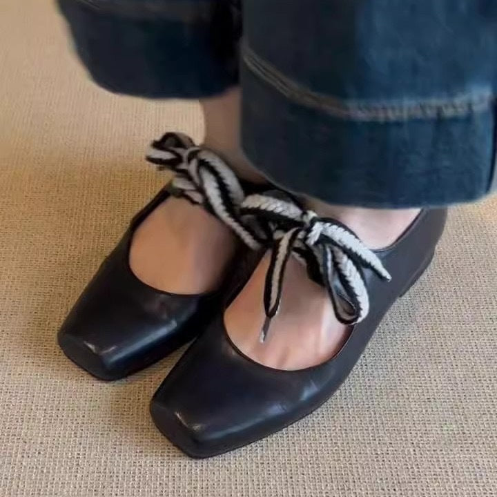 Damen elegante Ballerinas mit modischem SchnürDesign und komfortablem Blockabsatz R&B