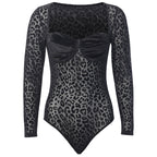 Damen Elegantes transparente Bodysuit mit zarter Leopardenmusterung R&B