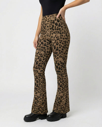 Damen Flared Leggings mit trendigem Leopardenmuster R&B