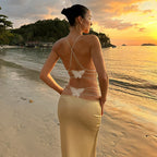 Damen Figurbetontes Maxikleid mit Spaghettiträgern und schimmernder Oberfläche R&B