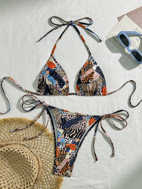 Damen Triangel-Bikini mit modischem Tiermuster R&B