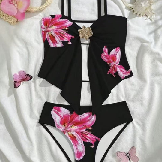Damen Bikini-Set mit floralem Wickeldetail und eleganter Blütenapplikation R&B