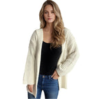 Damen lässige Strickjacke mit offenen Fronten und voluminösen Ärmeln R&B