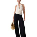 Damen Elegantes Halterneck-Top mit fließendem Stoff und tiefem Ausschnitt R&B