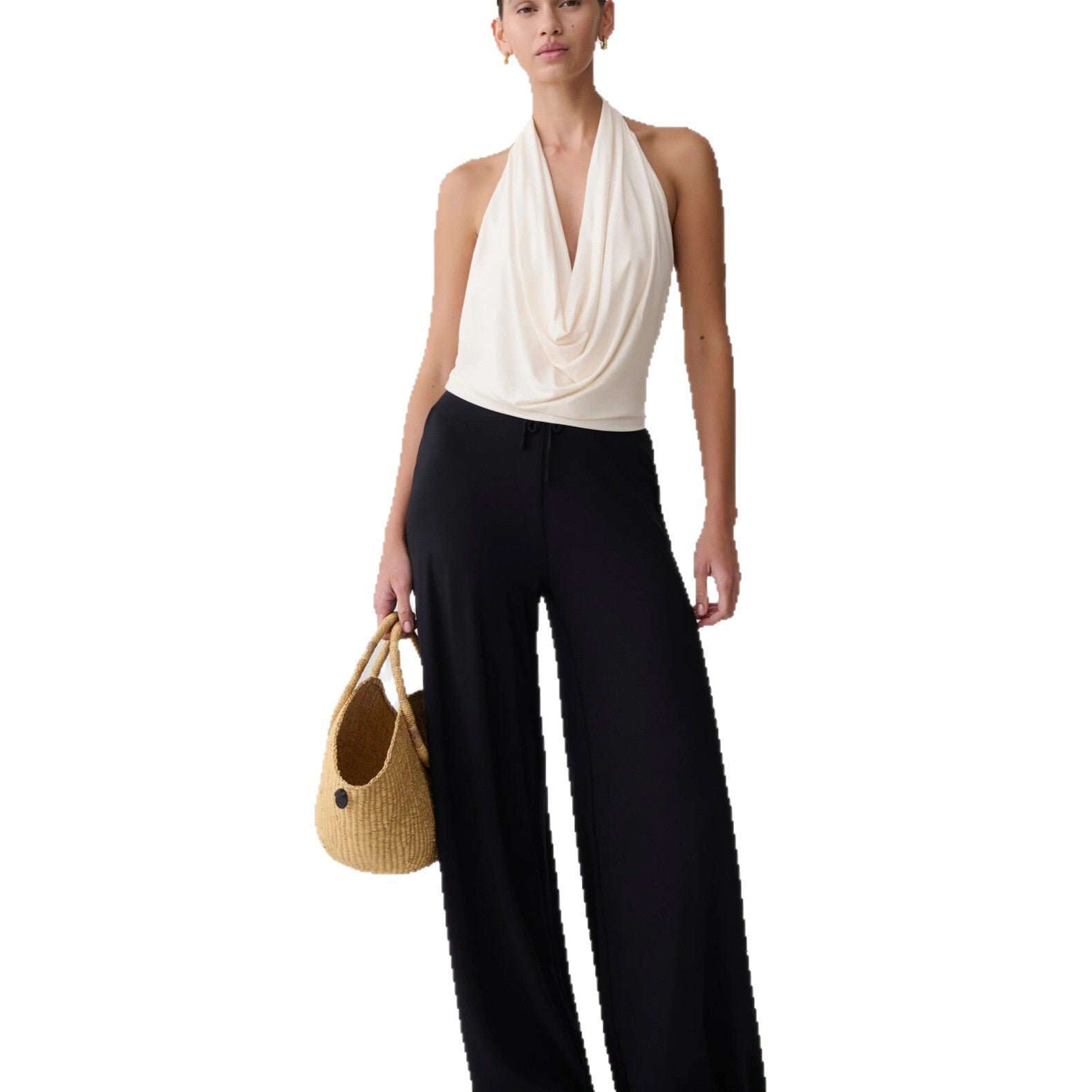 Damen Elegantes Halterneck-Top mit fließendem Stoff und tiefem Ausschnitt R&B