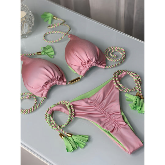 Damen Triangel-Bikini mit verspieltem Trockenband und eleganten Details R&B