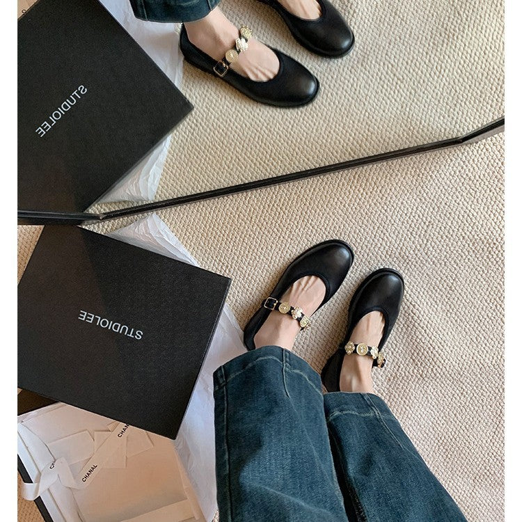 Damen Elegante Ballerinas mit verzierten Riemchen