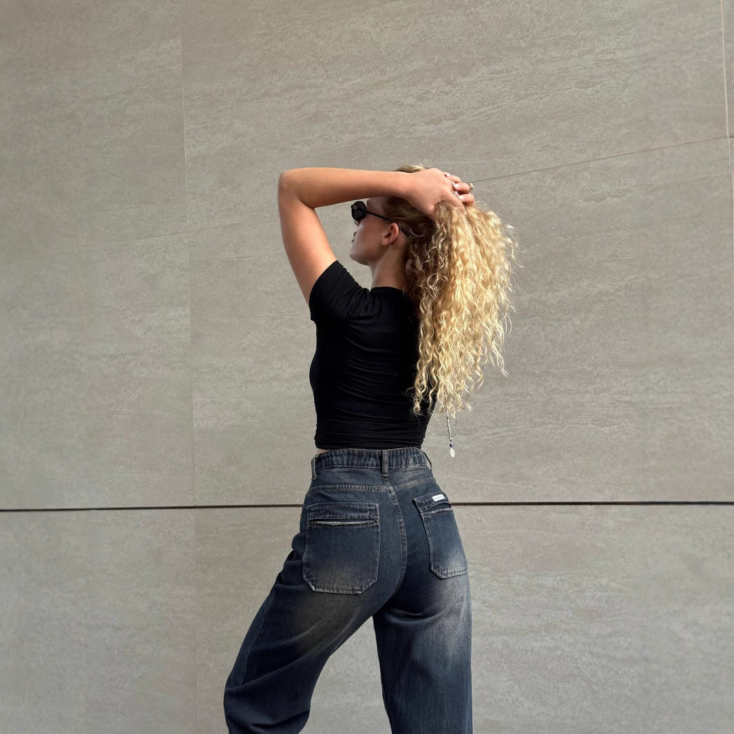 Damen Hochtaillierte Baggy-Jeans mit lockerer Passform R&B