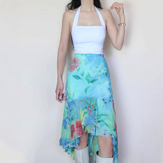 Damen Wickelrock mit floralem Design und voluminösem Rüschenabschluss R&B