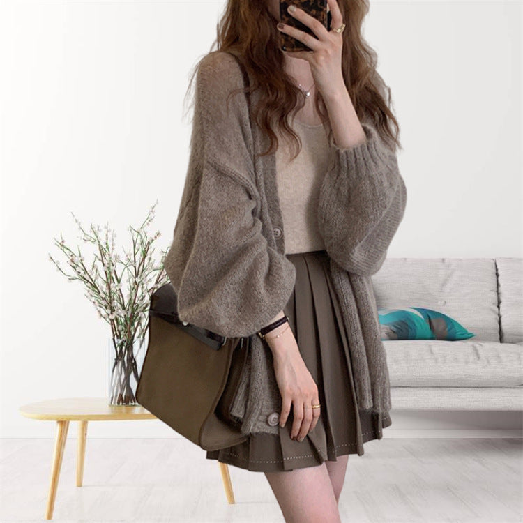Damen gemütliche Strickjacke mit voluminösen Ärmeln R&B