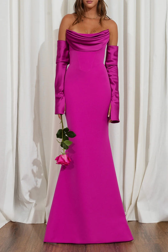 Damen Elegantes Meerjungfrau-Kleid mit schulterfreiem Design und langen Ärmeln R&B