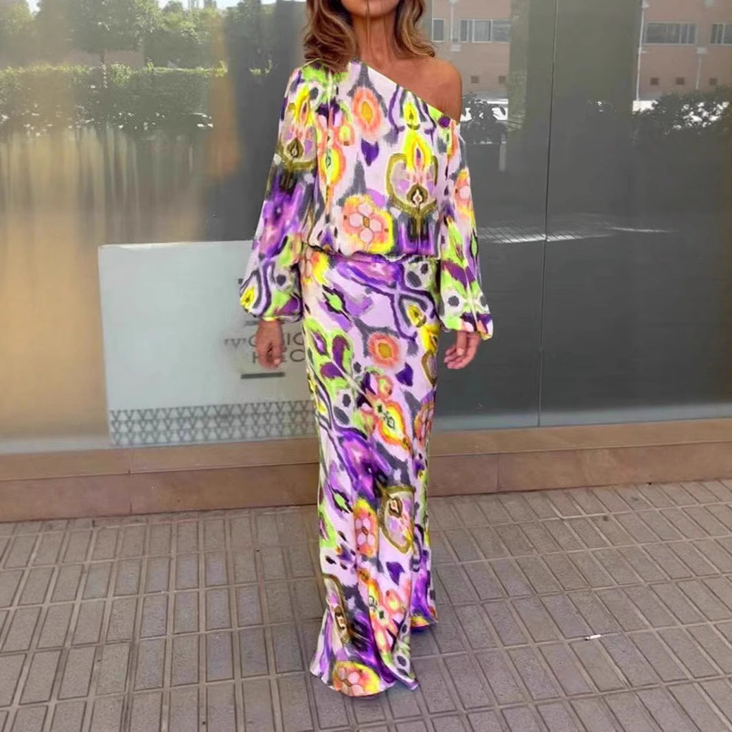 Damen Maxi-Kleid mit asymmetrischem Schnitt und eleganten Ärmel R&B