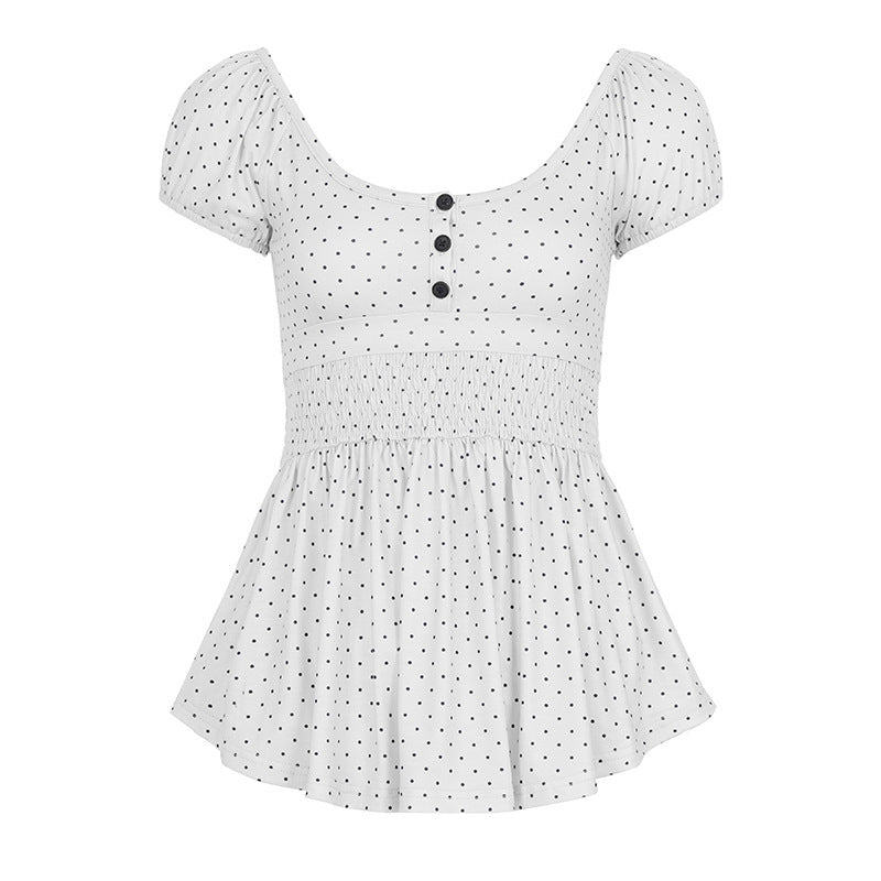 Damen Verspieltes Polka Dots Oberteil mit Rüschen und Knopfleiste R&B
