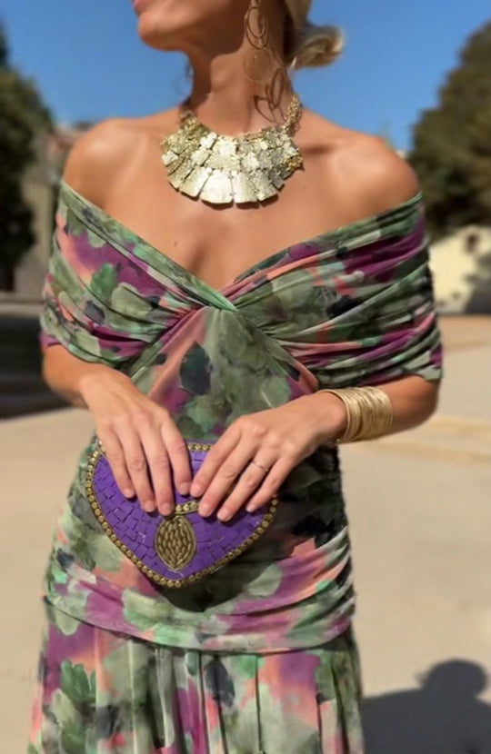 Damen nan fließendes Abendkleid mit transparentem Chiffon-Capelet, V-Ausschnitt und taillierter Drapierung R&B
