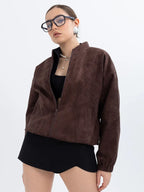 Damen Modische Kunstlederjacke im lässigen Schnitt mit Reißverschluss R&B
