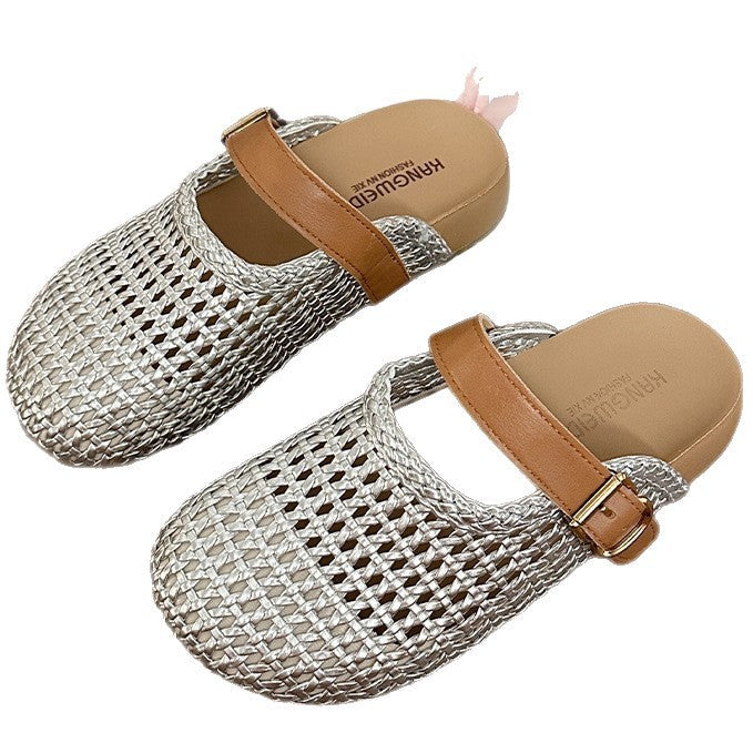 Damen Clogs mit geflochtenem Obermaterial und verstellbarem Riemen R&B