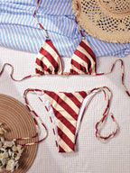Damen Triangel-Bikini-Set mit modischem Streifenmuster R&B