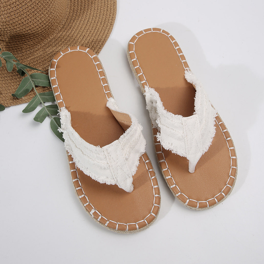 Damen lässige Zehentrenner-Sandalen mit raffinierten Fransen und bequemer Fußbettung R&B