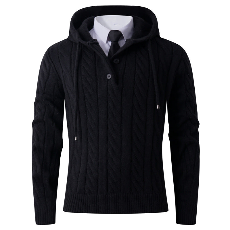 Herren Strickjacke mit Kapuze und modernem Zopfmuster R&B
