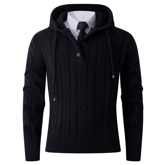 Herren Strickjacke mit Kapuze und modernem Zopfmuster R&B
