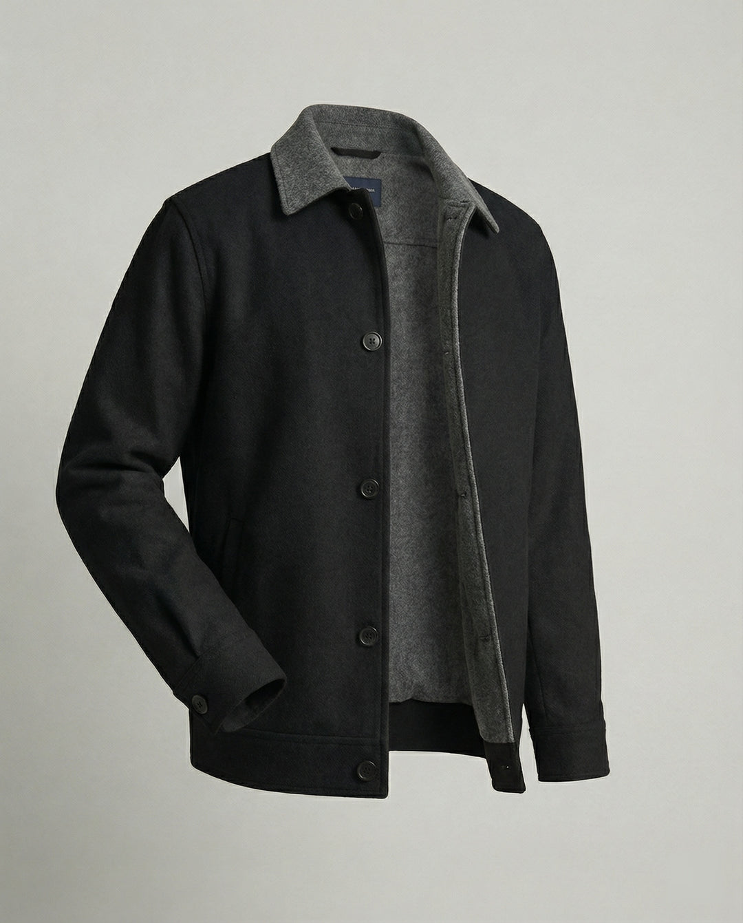 Herren geradliniger Wollmix-Hemdblouson mit Kontrastfutter und verdeckten Eingrifftaschen R&B