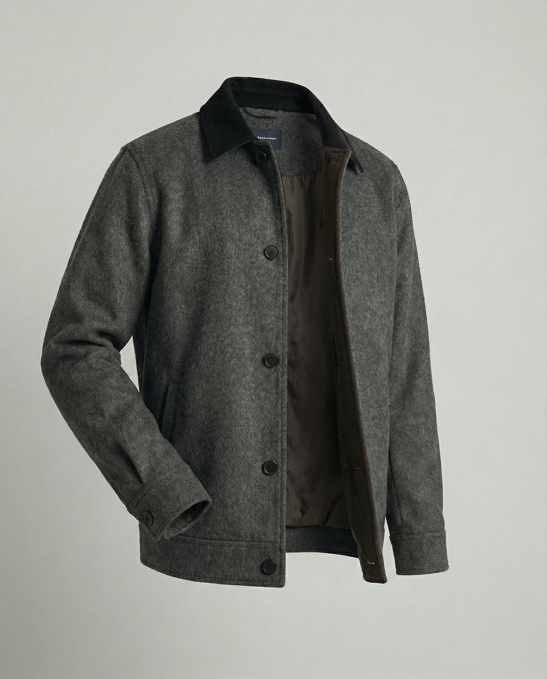 Herren geradliniger Wollmix-Hemdblouson mit Kontrastfutter und verdeckten Eingrifftaschen R&B