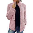 Damen Flauschige Fleecejacke mit hohen Kragen und seitlichen Taschen R&B