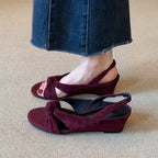 Damen Elegante Keil-Sandalen mit Knoten-Detail