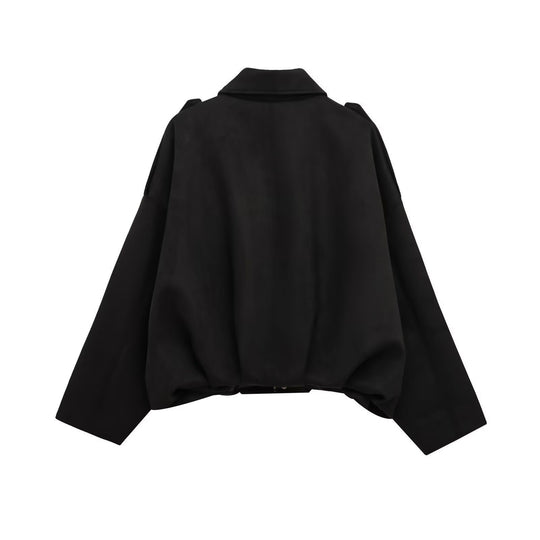 Damen lockere Cropped Jacke aus Wildlederimitat R&B