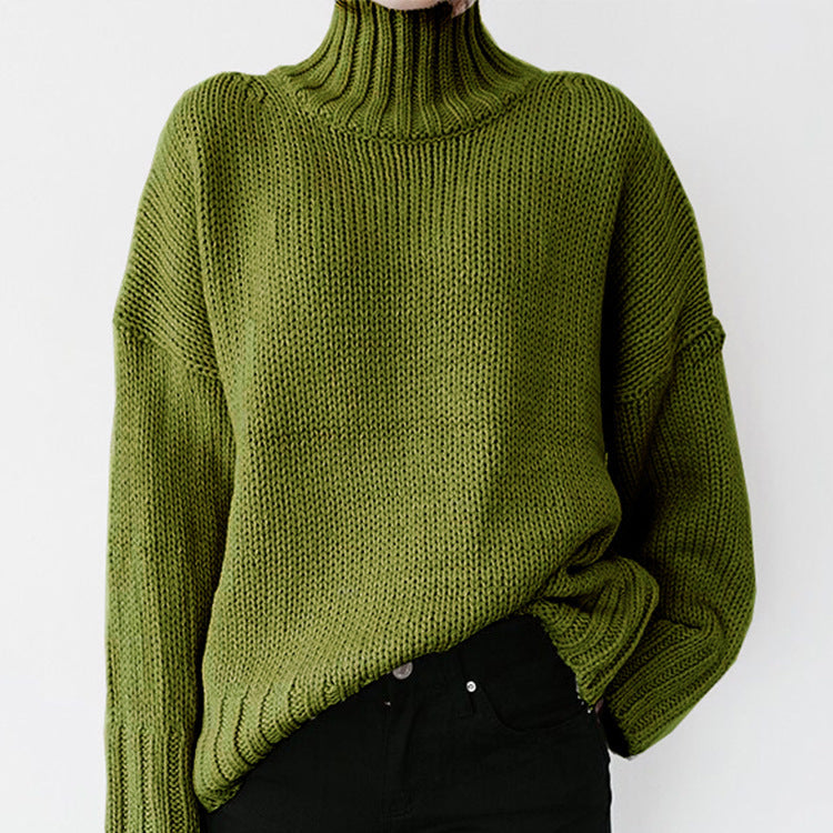 Damen Grobstrickpullover mit hohem Kragen und lässigem Schnitt