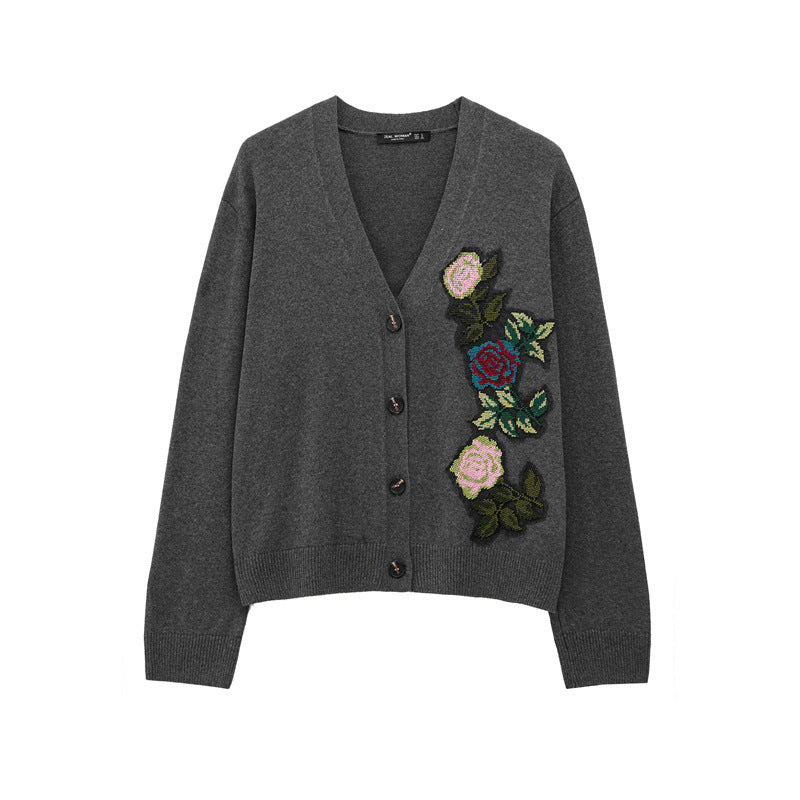 Damen Strickjacke mit floralem Stickdesign R&B