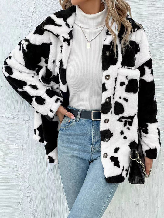 Damen Flauschige Trendjacke mit Tierfell-Optik R&B