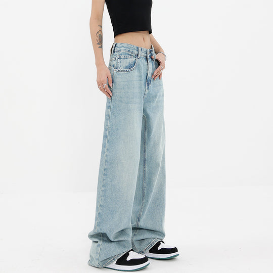 Damen Weite Denim-Jeans mit hoch tailliertem Schnitt und lässigem Design R&B