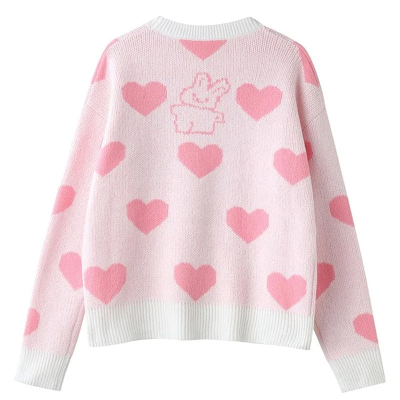 Damen Gemütlicher Pullover mit Herz-Design und verspielten Hasenmotiven R&B