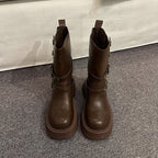 Damen Stiefeletten mit modischen Schnallen und robuster Plateausohle R&B