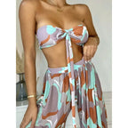 Damen Bikini-Set mit elegantem Wickelrock und modischem Muster R&B