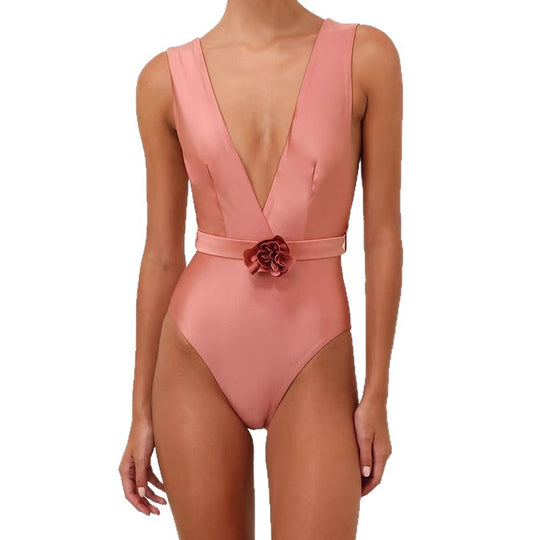 Damen Eleganter Badeanzug mit Blumenapplikation R&B
