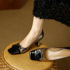 Damen elegante Pumps mit quadratischem Zehenbereich und modischer Schnallenapplikation