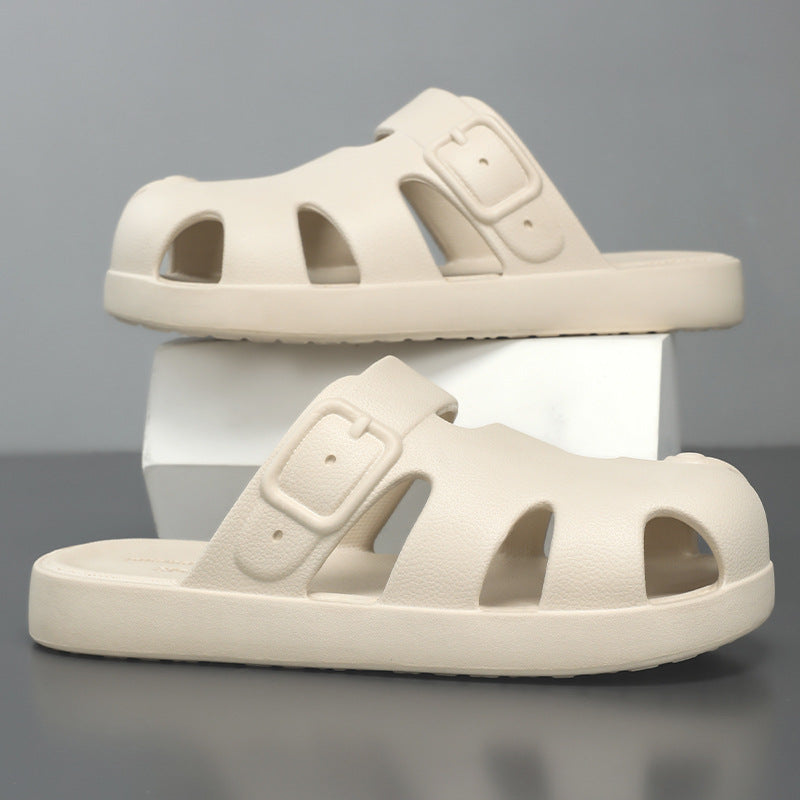 Damen nan geschlossene Sandalen-Pantolette mit ergonomischem Fußbett, verstellbarer Schnalle und rutschfester EVA-Laufsohle R&B