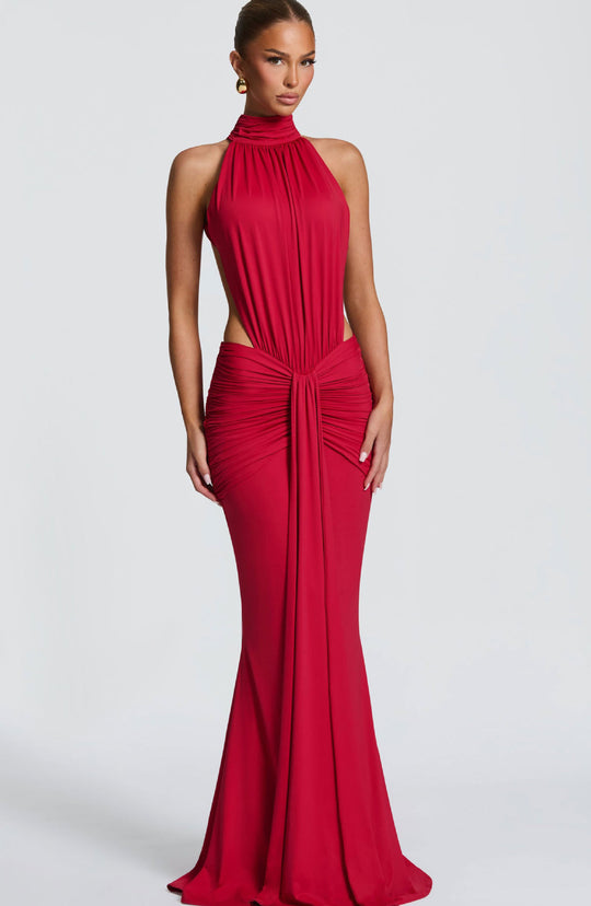 Damen Elegantes Maxikleid mit schickem Halterdesign und raffiniertem Drapierungselement R&B