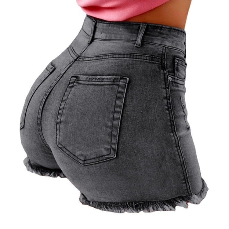 Damen High-Waist Denim-Shorts mit fransigem Saum R&B