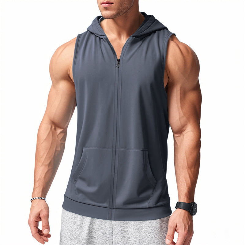 Herren nan funktionale Fitnessweste mit Kapuze, schmaler Passform und Kängurutasche R&B