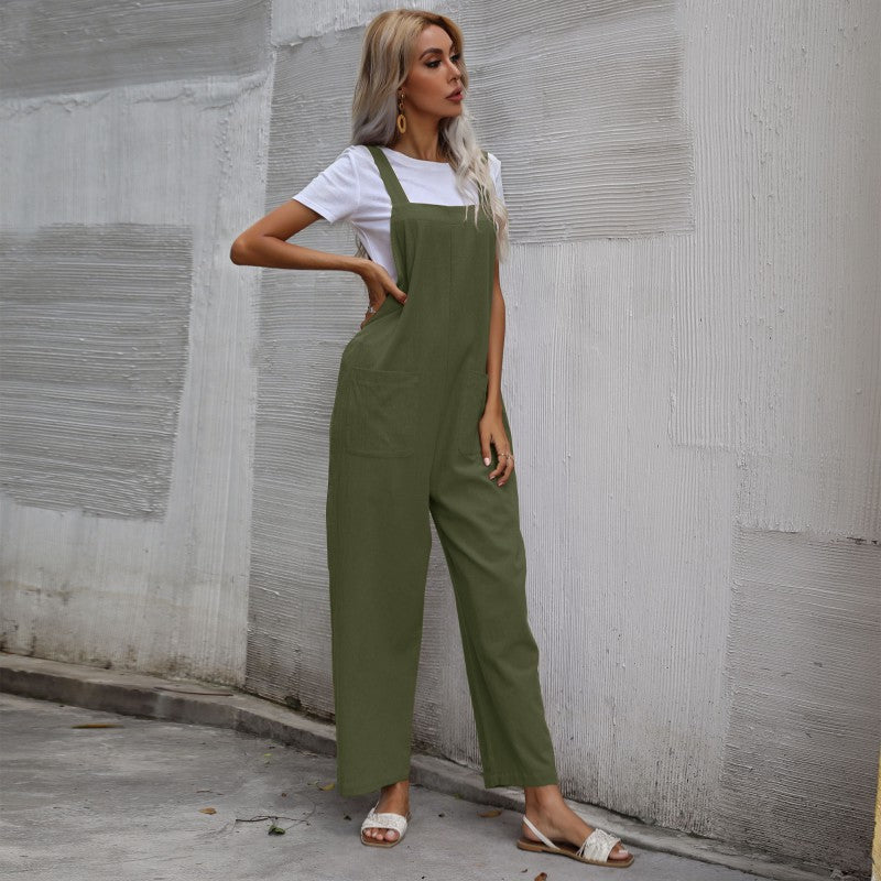 Damen Lässiger Jumpsuit mit praktischen Taschen und verstellbaren Trägern R&B