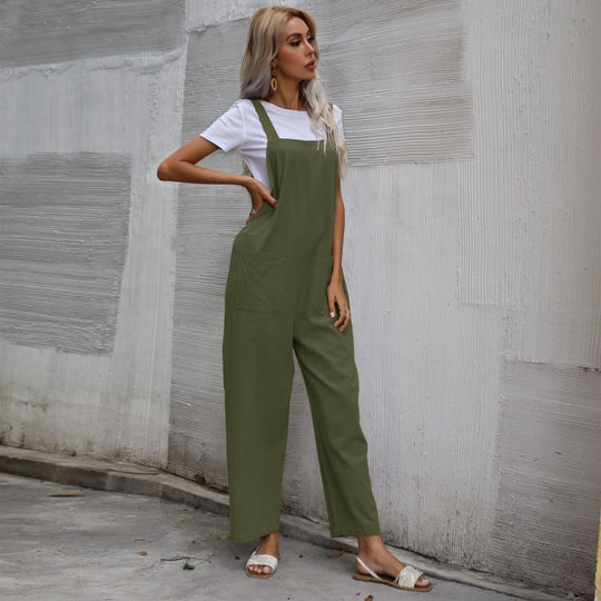 Damen Lässiger Jumpsuit mit praktischen Taschen und verstellbaren Trägern R&B