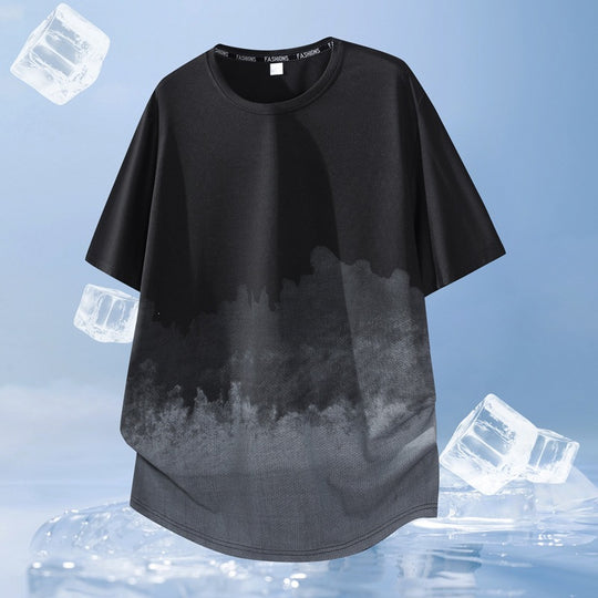 Unisex Nan Oversized Kurzarmshirt mit Aquarelldruck, atmungsaktivem Meshgewebe und legerer Passform R&B