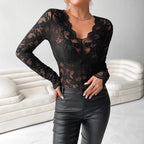Damen Spitzenbodysuit mit romantischen Details und enganliegendem Schnitt R&B