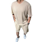 Herren lässiges Freizeitsport-Outfit mit strukturiertem Oberteil und Shorts R&B