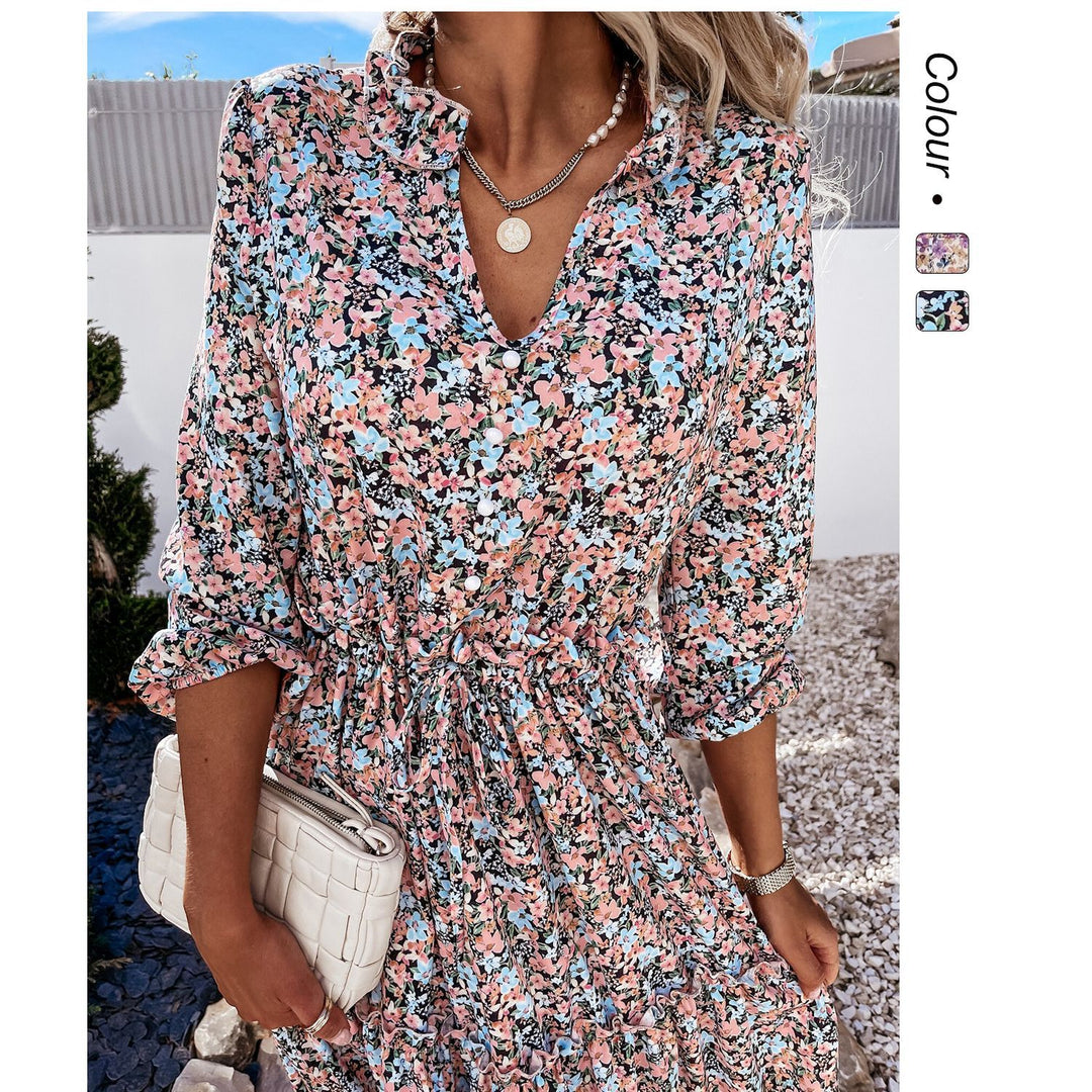 Damen Blumenkleid mit verspielten Rüschendetails und knielangem Schnitt R&B