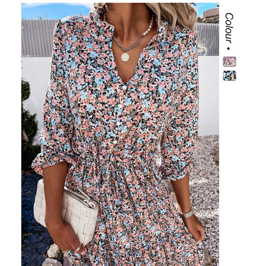 Damen Blumenkleid mit verspielten Rüschendetails und knielangem Schnitt R&B